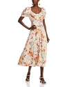 Cinq À Sept Ximena Draped Floral Puff-sleeve V-neck Midi Dress In Ivory Multi