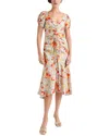Cinq À Sept Ximena Draped Floral Puff-sleeve V-neck Midi Dress In Multi
