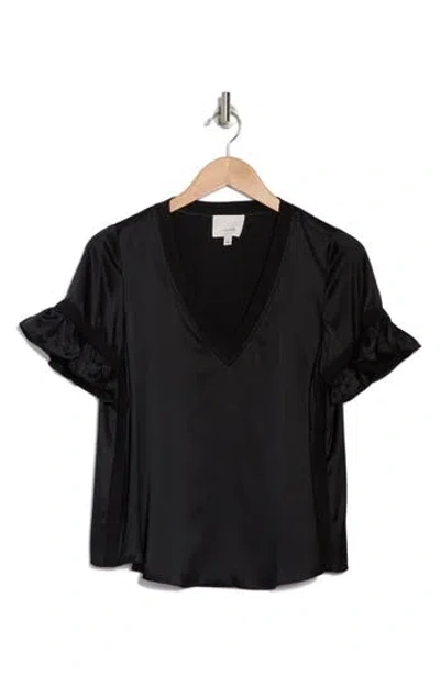 Cinq À Sept Linnea Ruffle Sleeve Silk Top In Black
