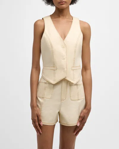 Cinq À Sept Lio Cotton Contrast-stitch Vest In Gardenia