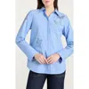 Cinq À Sept Lisa Beaded Butterfly Stripe Cotton Blend Button-up Shirt In Blue