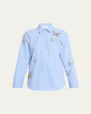 Cinq À Sept Lisa Beaded Butterfly Stripe Cotton Blend Button-up Shirt In Blue