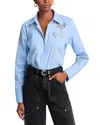 Cinq À Sept Ruby Ruffled Crop Back Long-sleeve Stripe Shirt In French Blue