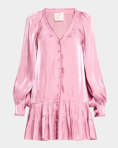 Cinq À Sept Lise Long-sleeve Satin Mini Dress In Mauve Orchid