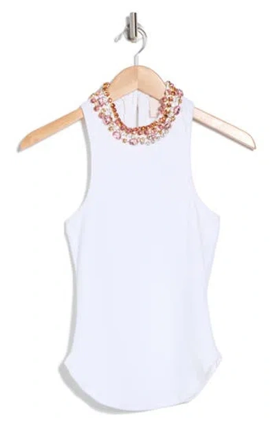 Cinq À Sept Liz Rhinestone Collar Sleeveless Top In White Multi