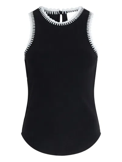 CINQ À SEPT LIZZIE CROCHET-TRIMMED RIBBED TANK TOP