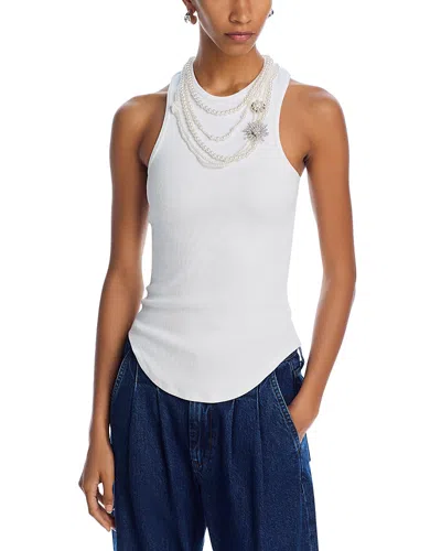 Cinq À Sept Lizzie Pearly Chain Embellished Tank Top In White/silver