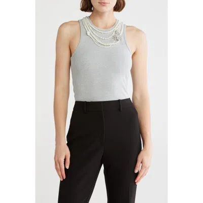 Cinq À Sept Lizzie Faux Pearl Chain Embellished Rib Tank