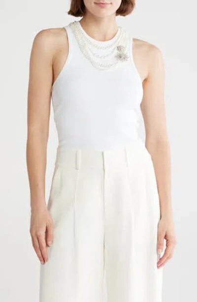 Cinq À Sept Lizzie Faux Pearl Chain Embellished Tank In White