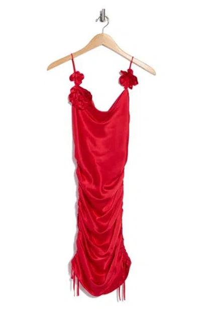 Cinq À Sept Logan Floral Ruched Silk Cocktail Dress In Red