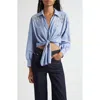 Cinq À Sept Lola Stripe Rhinestone Embellished Tie Front Button-up Shirt In Multi