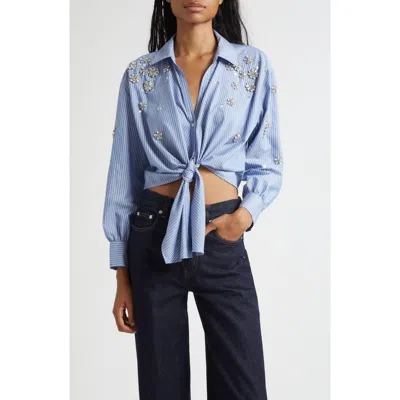 Cinq À Sept Lola Stripe Rhinestone Embellished Tie Front Button-up Shirt In Multi