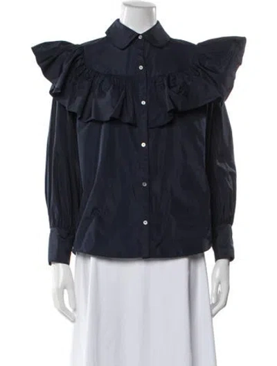 Pre-owned Cinq À Sept Long Sleeve Blouse In Blue