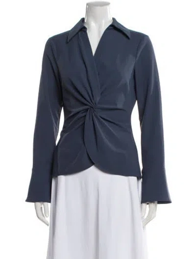 Pre-owned Cinq À Sept Long Sleeve Blouse In Blue