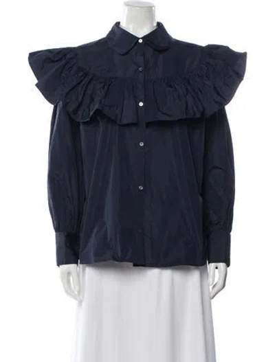 Pre-owned Cinq À Sept Long Sleeve Blouse In Blue