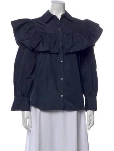 Pre-owned Cinq À Sept Long Sleeve Blouse In Blue