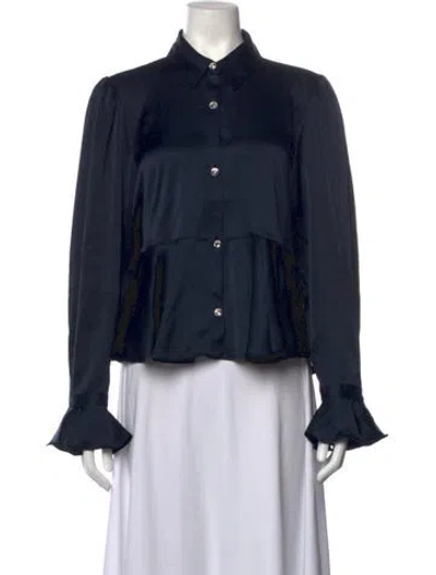 Pre-owned Cinq À Sept Long Sleeve Blouse In Blue