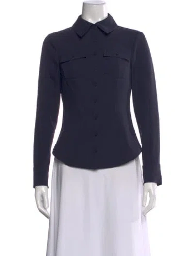 Pre-owned Cinq À Sept Long Sleeve Button-up Top In Black