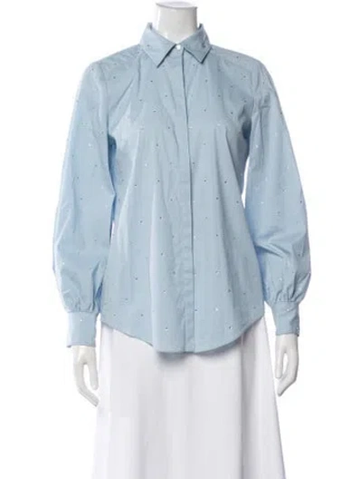 Pre-owned Cinq À Sept Long Sleeve Button-up Top In Blue