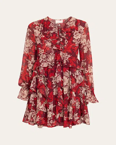 Cinq À Sept Long-sleeve Gilded Paisley Mini Dress In Red