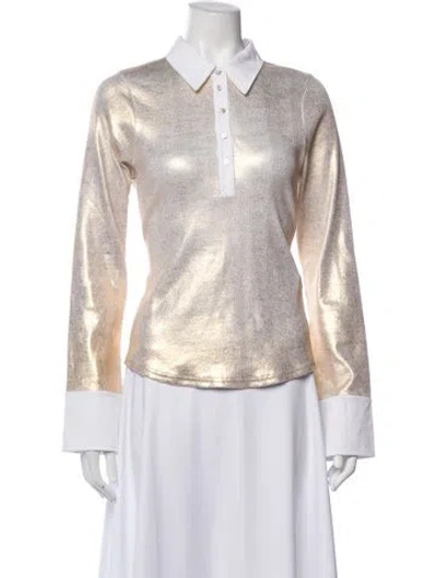 Pre-owned Cinq À Sept Long Sleeve Polo In Gold