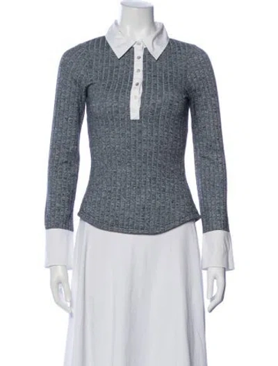Pre-owned Cinq À Sept Long Sleeve Polo In White
