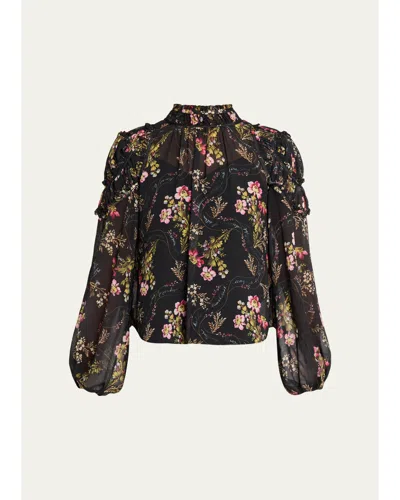 Cinq À Sept Long-sleeve Love Letter Floral Blouse In Black