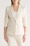 Cinq À Sept Louisa Ruched Sleeve Denim Blazer In Alabaster