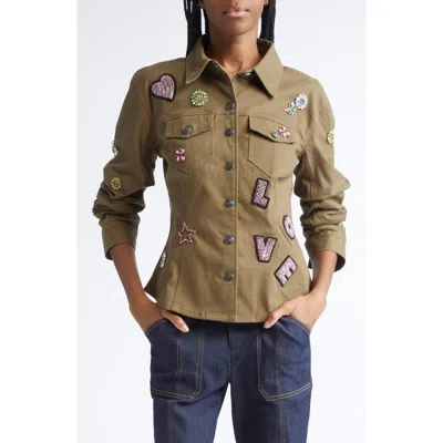 Cinq À Sept Love Appliqué Ruched Sleeve Jacket In Brown
