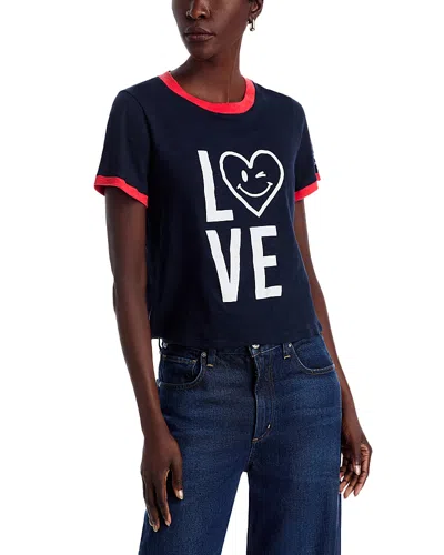 Cinq À Sept Cinq A Sept Love Heart Smiley Ringer Tee In Navy/white