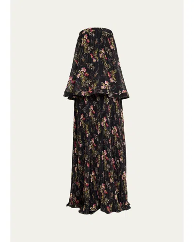 Cinq À Sept Love Letter Floral Strapless Maxi Dress In Black Multi