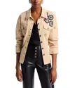 Cinq À Sept Canyon Embellished Scrunched Denim Jacket In Khaki