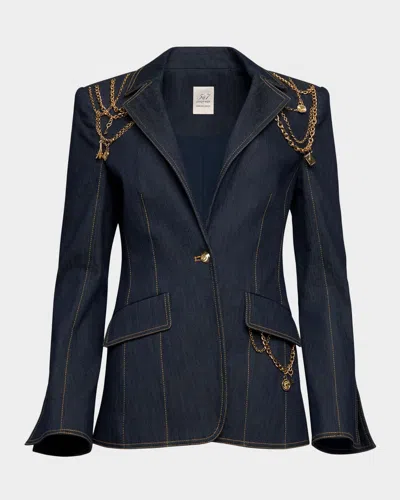 Cinq À Sept Love Token Danicka Embellished Denim Blazer In Blue