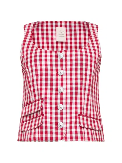 Cinq À Sept Cinq A Sept Mini Gingham Denim Lovina Top In Red