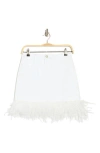 Cinq À Sept Luca Feather Trim Denim Skirt In White