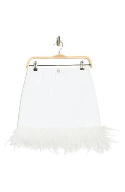 Cinq À Sept Luca Feather Trim Denim Skirt In White