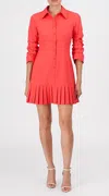 Cinq À Sept Lucilla Topstitched Pleated-hem Mini Shirtdress In Red