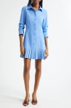Cinq À Sept Lucilla Topstitched Pleated-hem Mini Shirtdress In Blue