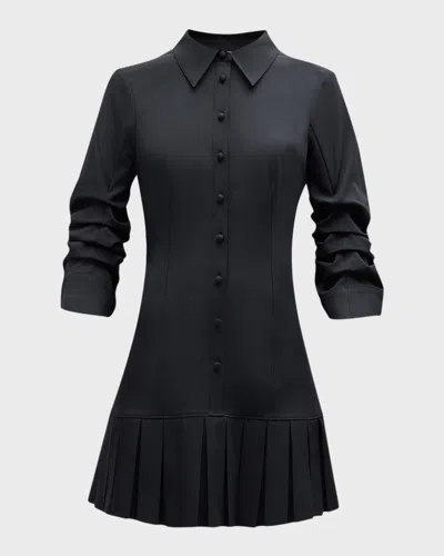 Cinq À Sept Lucilla Topstitched Pleated-hem Mini Shirtdress In Black