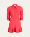 Cinq À Sept Lucilla Topstitched Pleated-hem Mini Shirtdress In Cherry Lemon