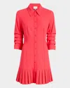 Cinq À Sept Lucilla Topstitched Pleated-hem Mini Shirtdress In Cherry Lemon