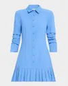 Cinq À Sept Lucilla Topstitched Pleated-hem Mini Shirtdress In Endless Sky