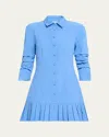 Cinq À Sept Lucilla Topstitched Pleated-hem Mini Shirtdress In Endless Sky