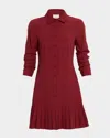 Cinq À Sept Lucilla Topstitched Pleated-hem Mini Shirtdress In Red