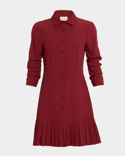 CINQ À SEPT LUCILLA TOPSTITCHED PLEATED-HEM MINI SHIRTDRESS