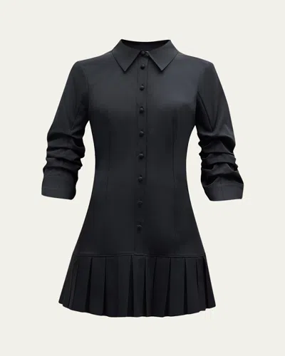 Cinq À Sept Lucilla Topstitched Pleated-hem Mini Shirtdress In Black