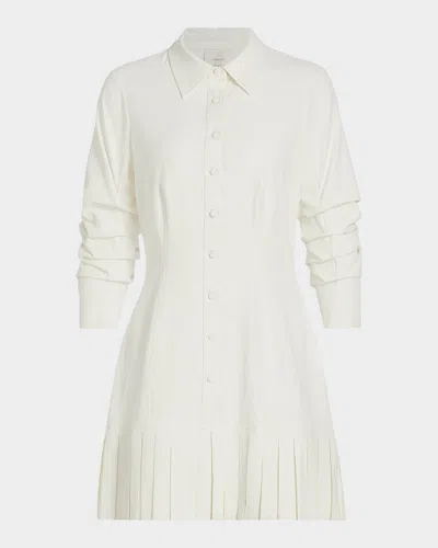 Cinq À Sept Lucilla Topstitched Pleated-hem Mini Shirtdress In White