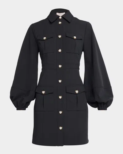 Cinq À Sept Lumira Heart-button Mini Dress In Black