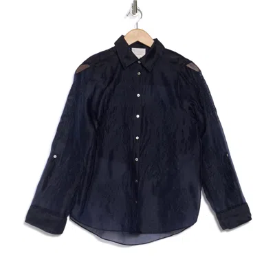 Cinq À Sept Luna Embroidered Organza Shirt In Navy