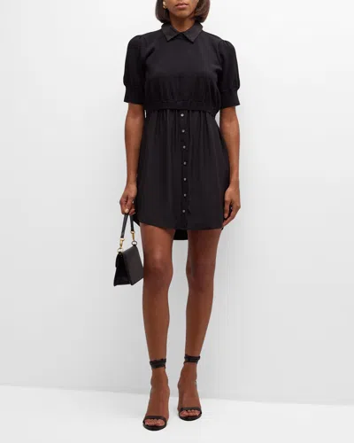 Cinq À Sept Lydia Silk-blend Shirting Combo Mini Dress In Black
